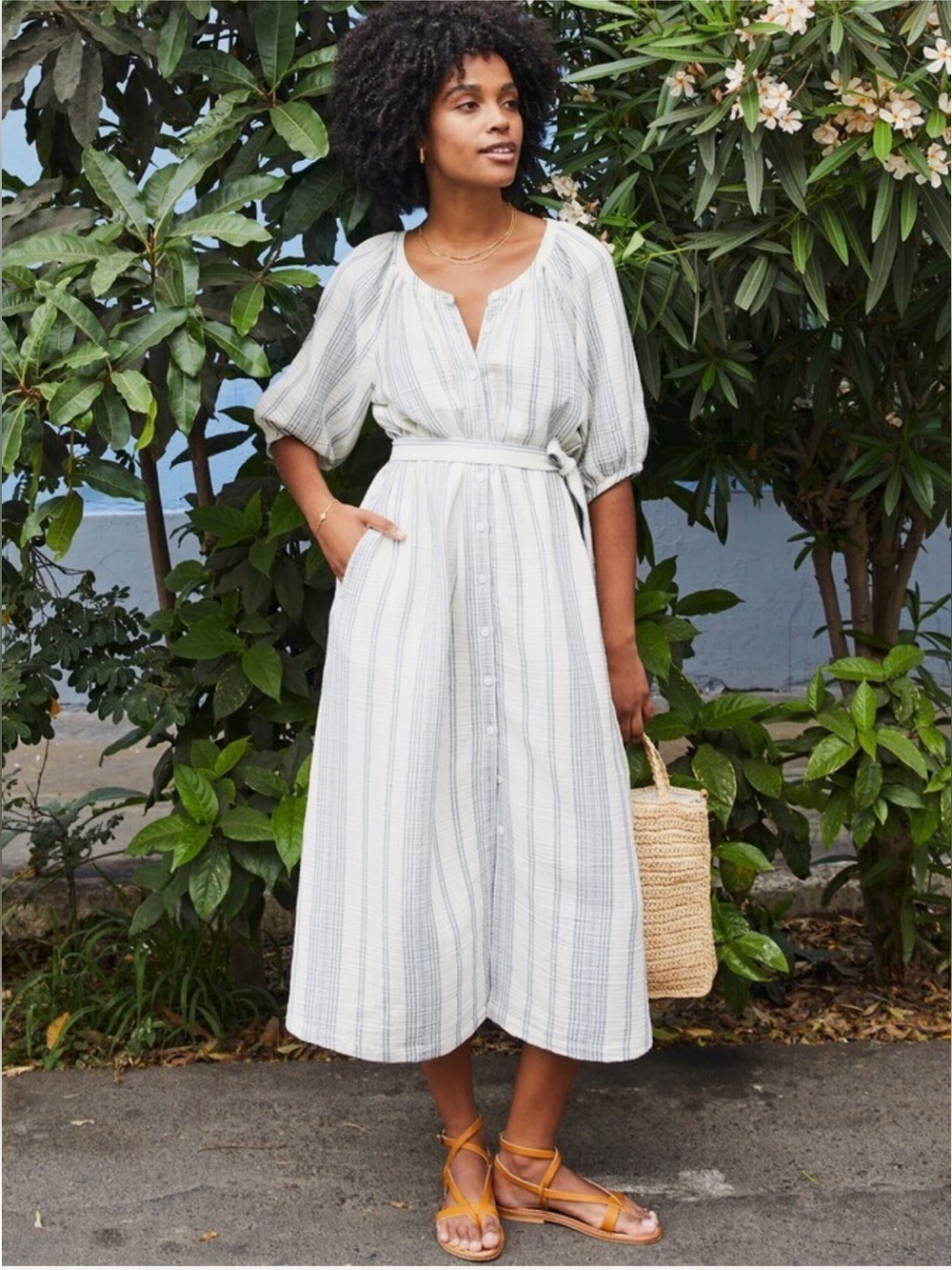 Faherty Dream Carmel Dream Cotton Gauze Striped Midi Dress Boho